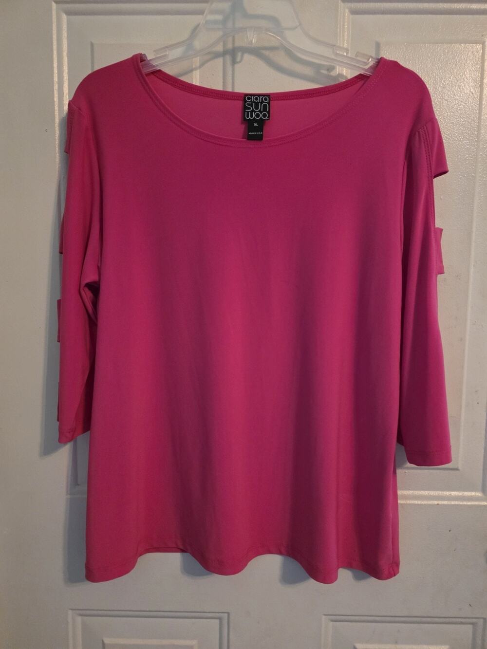 Clara Sun Woo Size XL Pink Jersey Knit Tunic Top Cut Out Sleeves